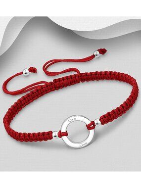 925 Sterling Silver Circle "Live" Adjustable Thread Bracelet